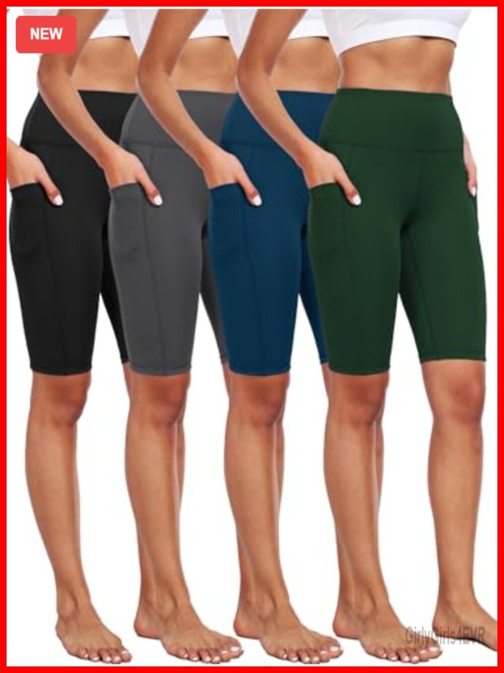 CADMUS Women's 4-Pack Biker Compression Shorts High Rise Yoga Activewear Pockets